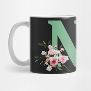 Letter N green with colorful flowers Mug